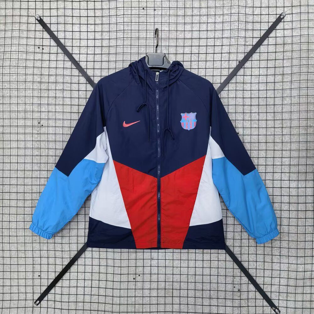 AAA Quality Barcelona 25/26 Wind Coat - Navy Blue/Red/White